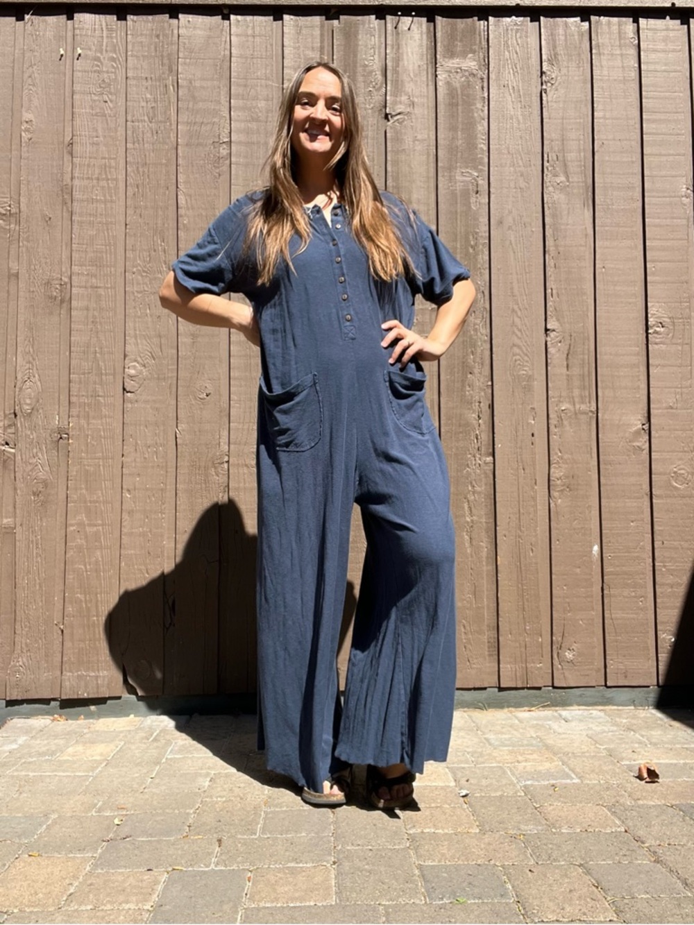 Natural Life Navy Wide Leg Loungewear Jumpsuit S/M Boho Casual Women’s Pockets